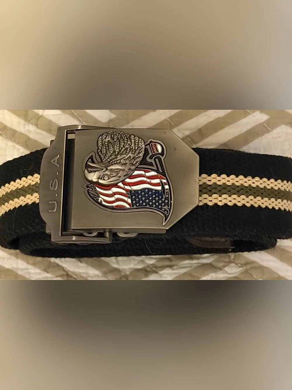 Men's Tactical Belt with American Flag Buckle - Black/Green